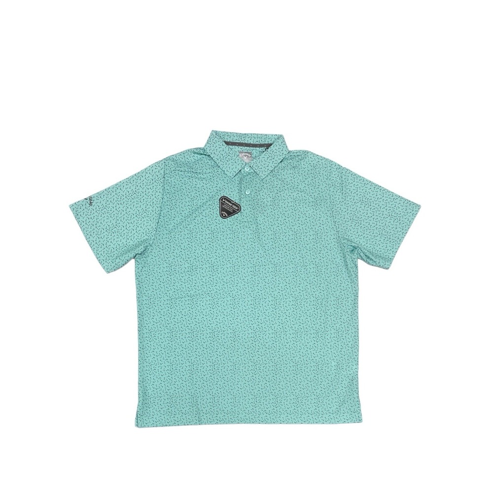 Callaway Opti-Dri Golf Swing Tech Polo Shirt Micro Drink Icons Aruba Blue Sz L